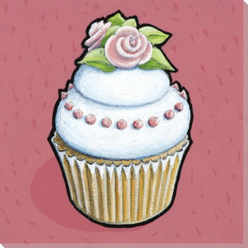 Cupcake with White Frosting and Roses Wrapped Canvas Giclee Art Print