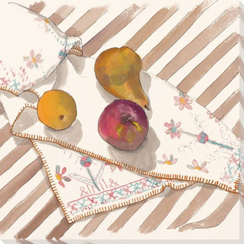 Old Embroidery with Apple Pear Orange Wrapped Canvas Giclee Art Print