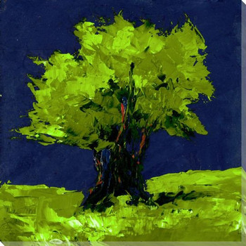 Green Tree on Blue Wrapped Canvas Giclee Print Wall Art