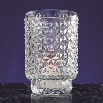 Diamond Cut Glass Mini Hurricane Candle Holders, Set of 6