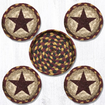 Burgundy Star Braided Jute Coasters and Basket Holder