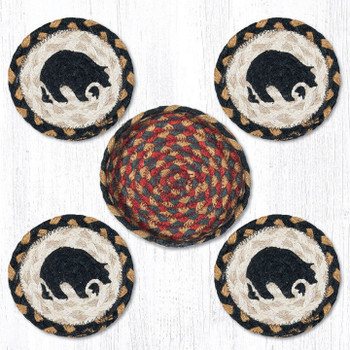 Black Bear Braided Jute Coasters and Basket Holder