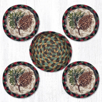 Pinecone Braided Jute Coasters and Basket Holder