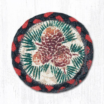 Rustic Pinecones Braided Jute Coaster