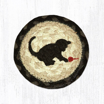 Playing Kitten Braided Jute Coaster