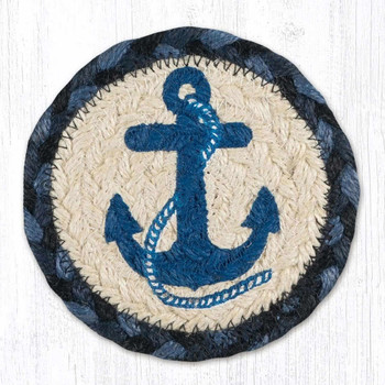 Blue Navy Anchor Braided Jute Coaster