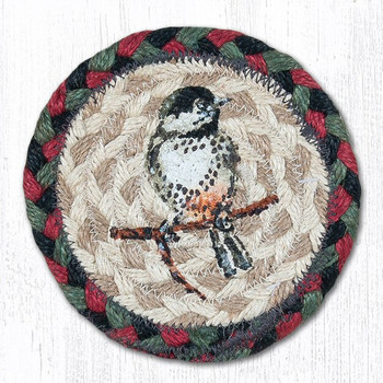 Chickadee Bird Braided Jute Coasters by Sandy Clough, Set of 8