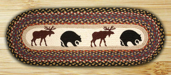 13" x 36" Bears and Moose Braided Jute Oval Table Runner