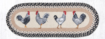 13" x 36" Black and White Rooster Birds Braided Jute Oval Table Runner