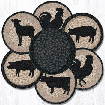 Barnyard Animals Braided Jute Trivets and Basket Holder