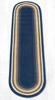 2' x 8' Light Blue Dark Blue Mustard Braided Jute Oval Runner Rug