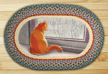 20" x 30" Orange Window Cat Braided Jute Oval Rug