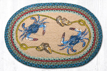 20" x 30" Blue Crab Braided Jute Oval Rug by Harry W Smith