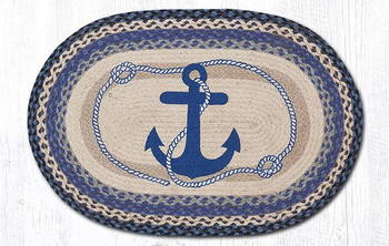 20" x 30" Navy Anchor Braided Jute Oval Rug by Harry W. Smith