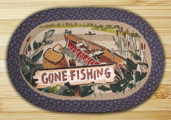 20" x 30" Gone Fishing Braided Jute Oval Rug by Phyllis Stevens