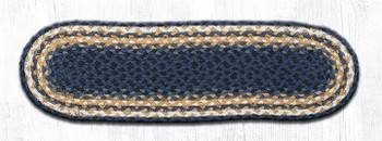 Light & Dark Blue Mustard Oval Stair Tread Rug 8.25x27