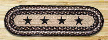 8.25" x 27" Black Stars Braided Jute Oval Stair Tread Rug, Set of 2