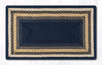 27" x 45" Light Blue Dark Blue Mustard Braided Jute Rectangle Rug