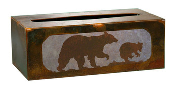 Bear and Cub Metal Flat Tissue Box Cover