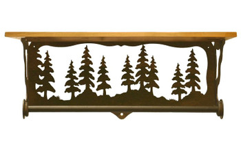 20" Pine Tree Forest Metal Towel Bar with Alder Wood Top Wall Shelf