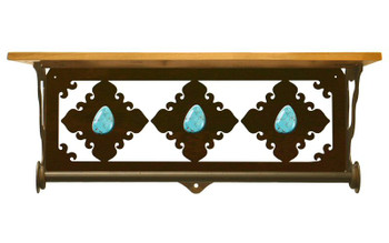 20" Turquoise Stone Metal Towel Bar with Alder Wood Top Wall Shelf