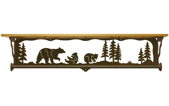 34" Bear Family Scene Metal Towel Bar with Alder Wood Top Wall Shelf