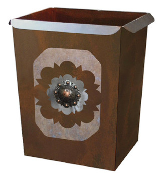 Round Copper Concho Metal Wastebasket Trash Can