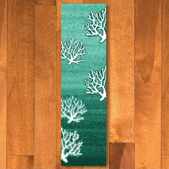 2' x 8' Coral Pattern Aqua Rectangle Runner Rug