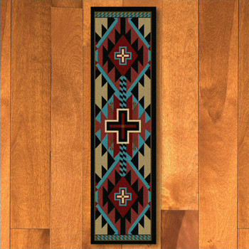 2' x 8' Rustic Cross Blue Southwest Rectangle Runner Rug