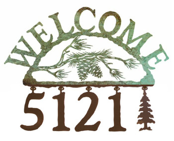 Pine Cone Metal Address Welcome Sign