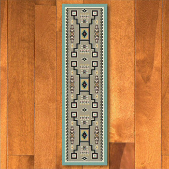 2' x 8' Old Crow Suede Turquoise Southwest Rectangle Runner Rug