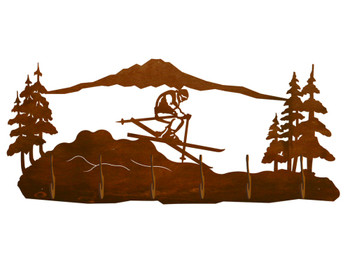 Snow Skier in the Mountains Scene Six Hook Metal Wall Coat Rack