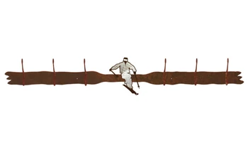 Burnished Snow Skier Six Hook Metal Wall Coat Rack