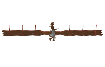 Burnished Cowgirl with Pistol Six Hook Metal Wall Coat Rack