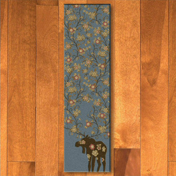 2' x 8' Abstract Moose Blossom Blue Wildlife Rectangle Runner Rug