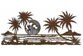 57" Palm Trees with Ocean View Burnished Metal Wall Art