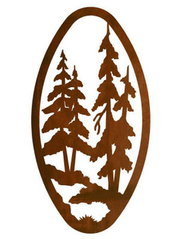 22" Oval Pine Forest Metal Wall Art