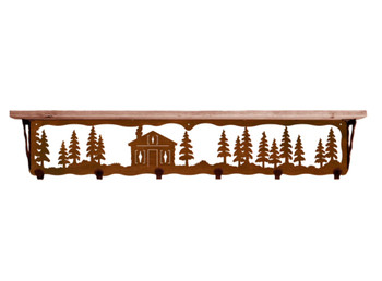 42" Cabin in the Pines Metal Wall Shelf and Hooks with Alder Wood Top