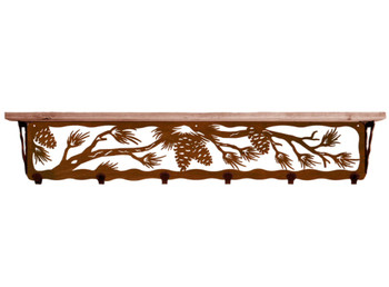 42" Pine Cone Metal Wall Shelf and Hooks with Alder Wood Top