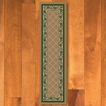 2' x 8' Evergreen Sandstone Pinecones Nature Rectangle Runner Rug