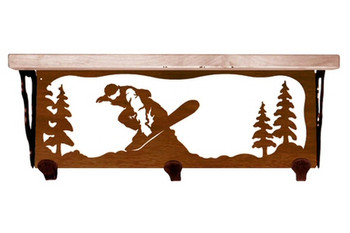 20" Snowboarder Metal Wall Shelf and Hooks with Pine Wood Top