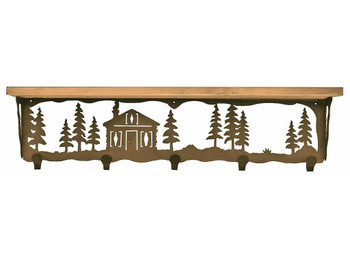 34" Cabin in the Pines Metal Wall Shelf and Hooks with Alder Wood Top