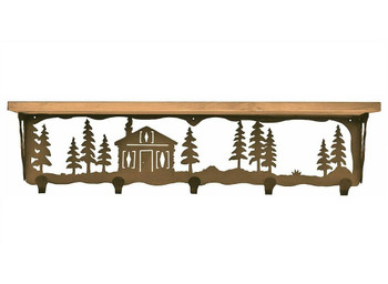 34" Cabin in the Pines Metal Wall Shelf and Hooks with Pine Wood Top