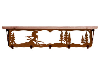 34" Skier Metal Wall Shelf and Hooks with Alder Wood Top