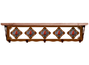 34" Red Jasper Stone Metal Wall Shelf and Hooks with Alder Wood Top