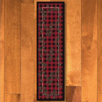 2' x 8' Wooded Pines Red Nature Rectangle Runner Rug
