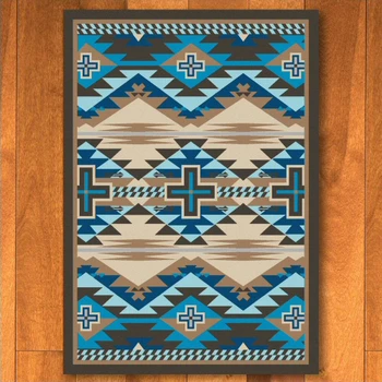 3' x 4' Rustic Cross Indigo Turquoise Southwest Rectangle Scatter Rug