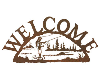 Woman Fly Fishing Metal Welcome Sign