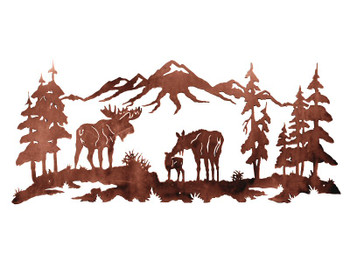 57" Moose Family in the Pines Metal Wall Art