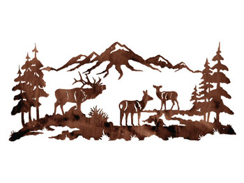 57" Elk Family in the Pine Forest Metal Wall Art